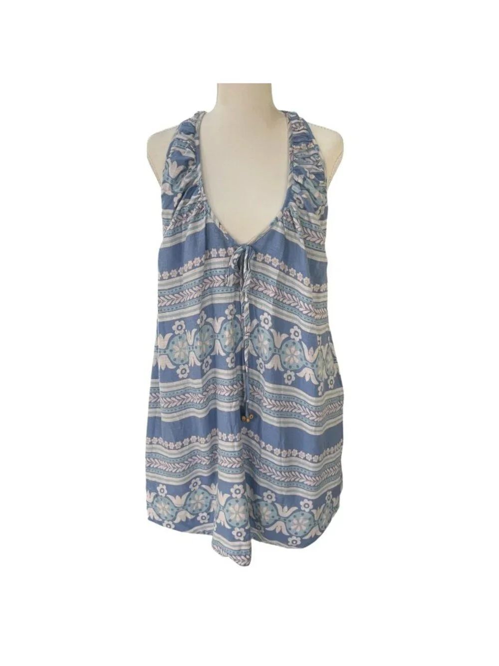 Free People Fisher Halter Linen Blend Mini Dress Blue Size Medium